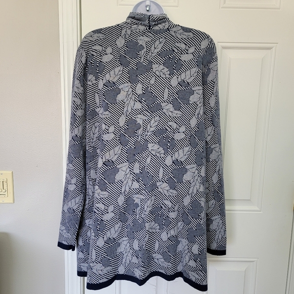 Lands' End Jacquard Open-Front Long Cardigan Sweater Deep Sea Navy Chevron Sz L - Picture 5 of 10